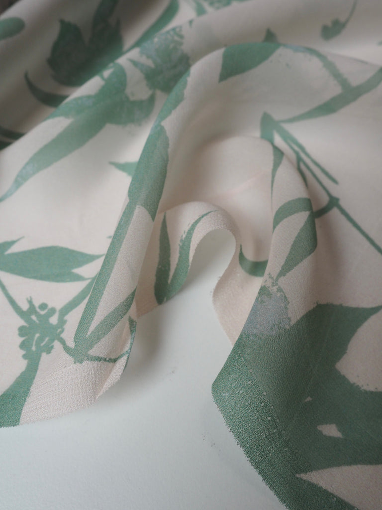 Mint Shadow Leaf Silk Chiffon