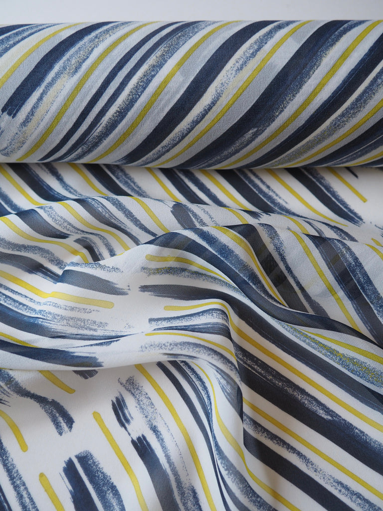 Navy and Yellow Bias Brushstroke Chiffon