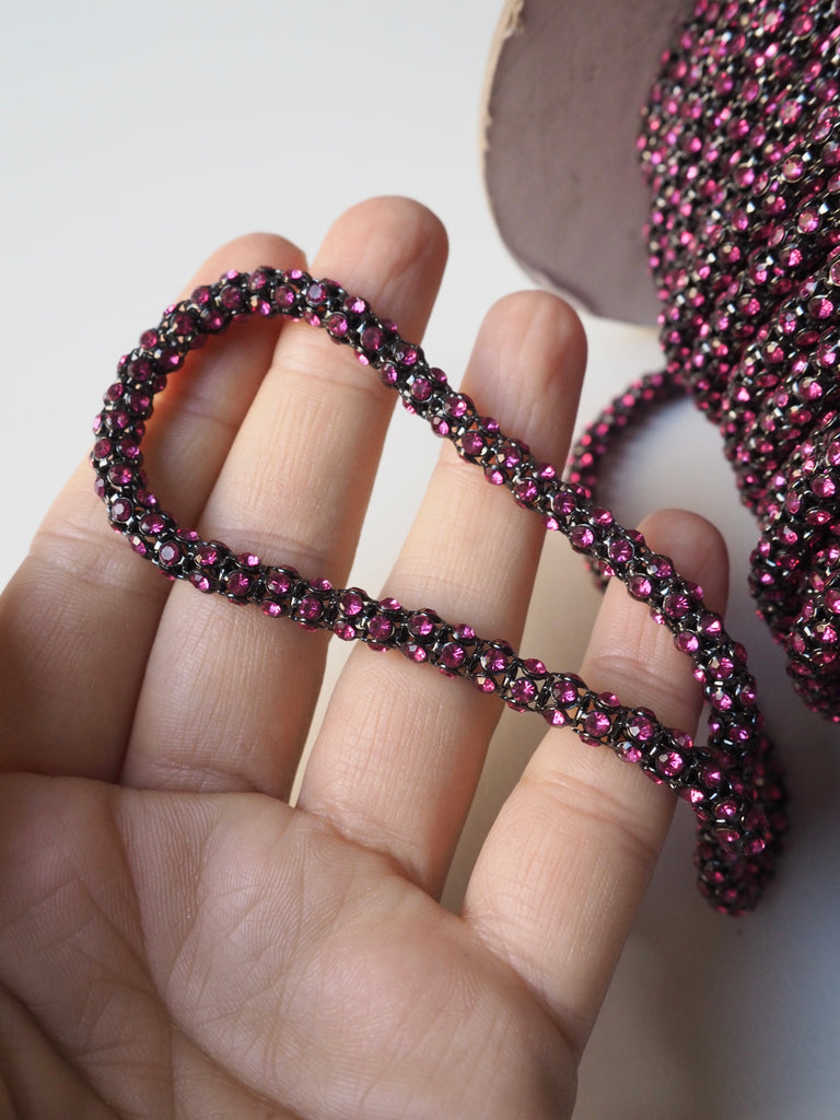 Fuchsia Crystal Tube Chain Trim - 7mm