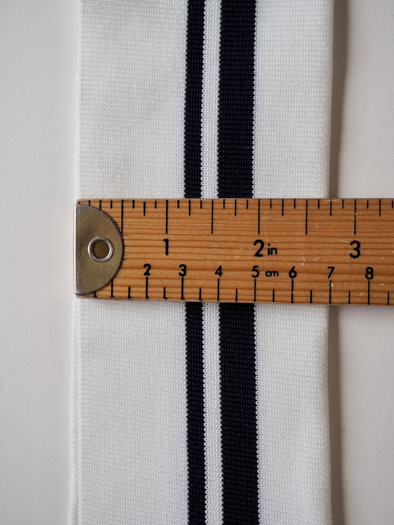 White and Navy Stripes Ribbed Double Cuff 7cm