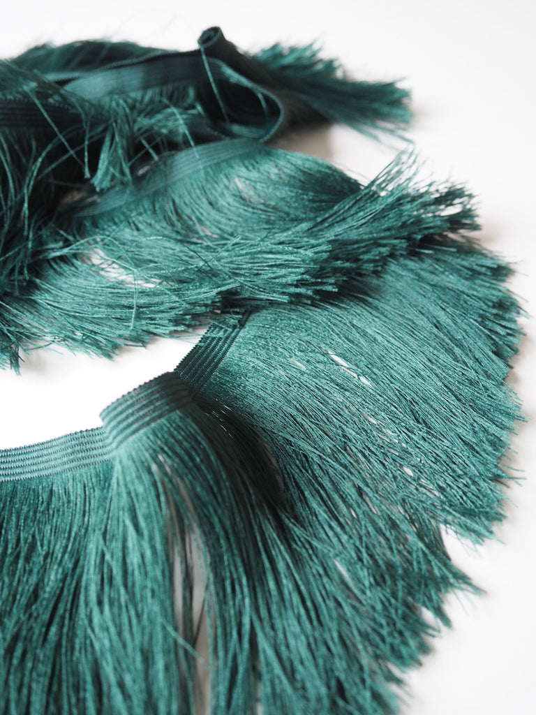 Forest Green Feather Fringe Trim 10cm