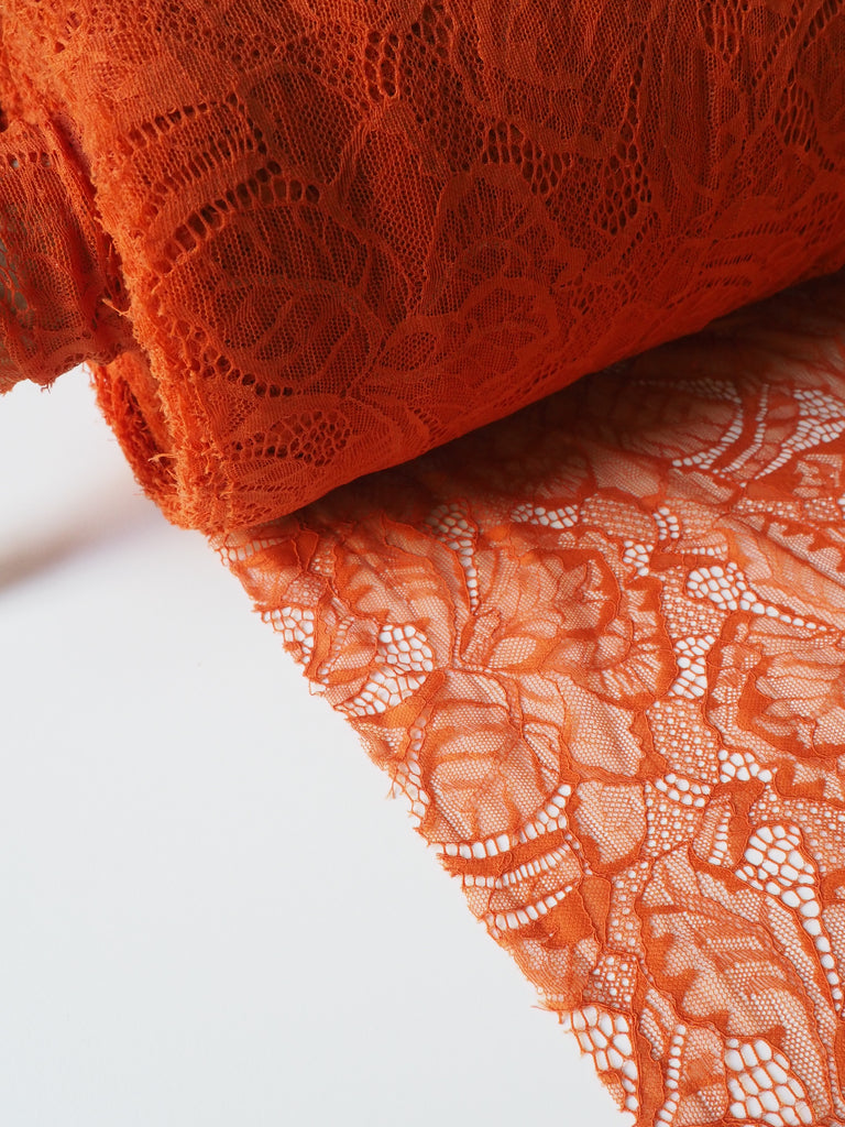 Burnt Orange Carnation Stretch Lace