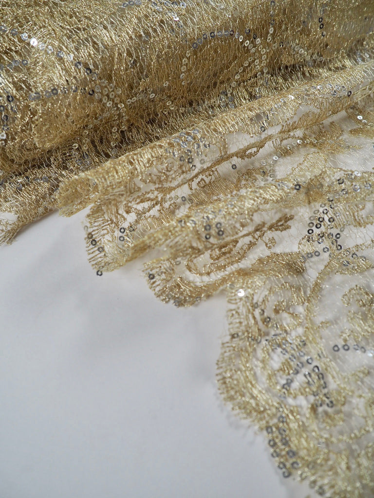 Fortuna Gold Sequinned Scallop Lace