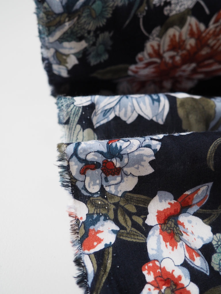 Navy Floral Printed Viscose