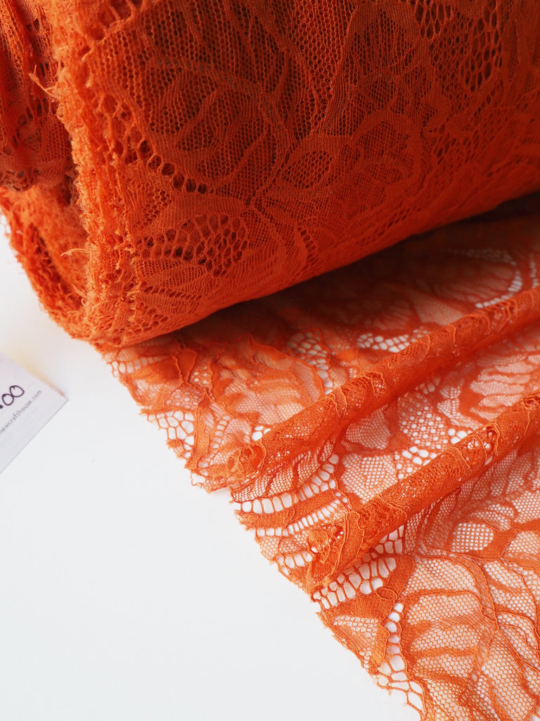 Burnt Orange Carnation Stretch Lace