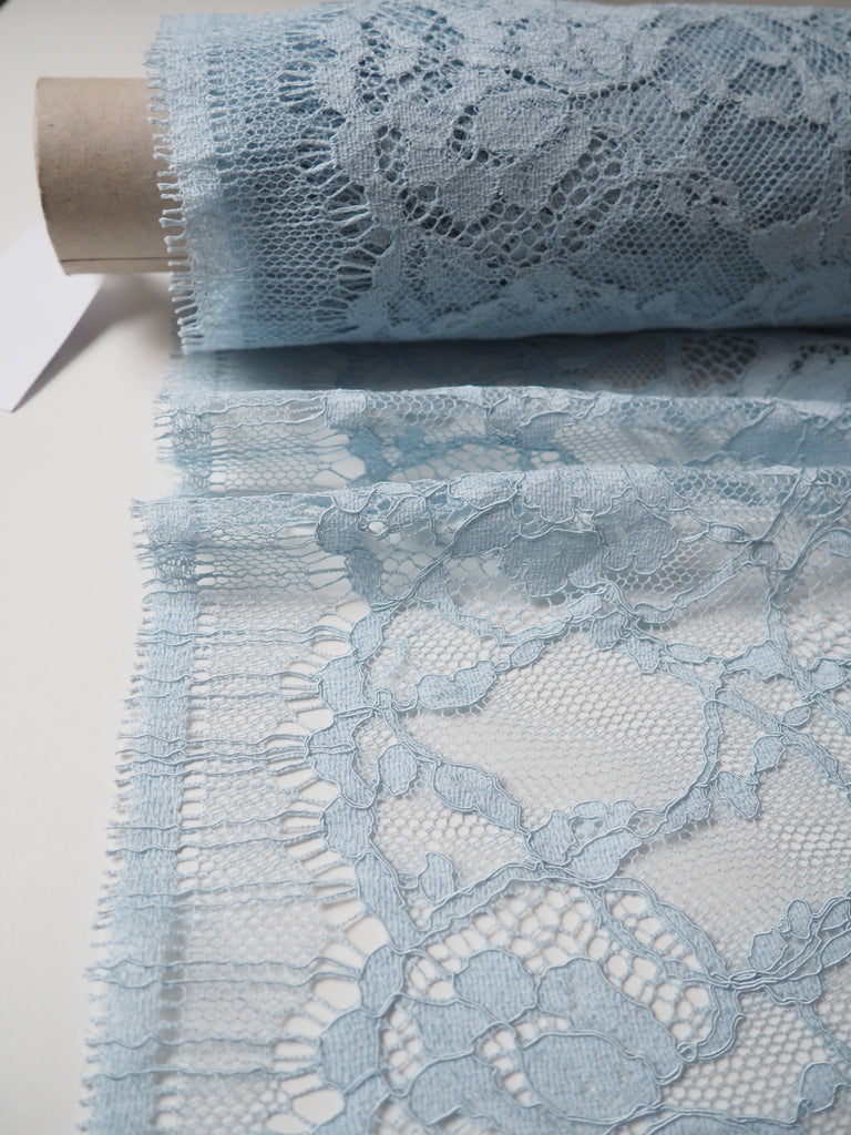 Powder Blue Motif Corded French Lace