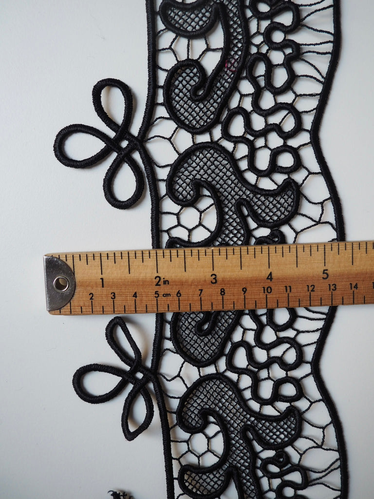 Black Satin Guipure Lace Border Trim 9cm