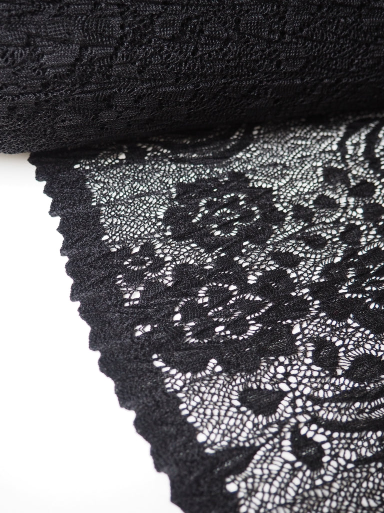 Black Scalloped Crinkle Stretch Lace