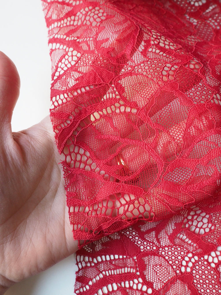 Crimson Carnation Stretch Lace