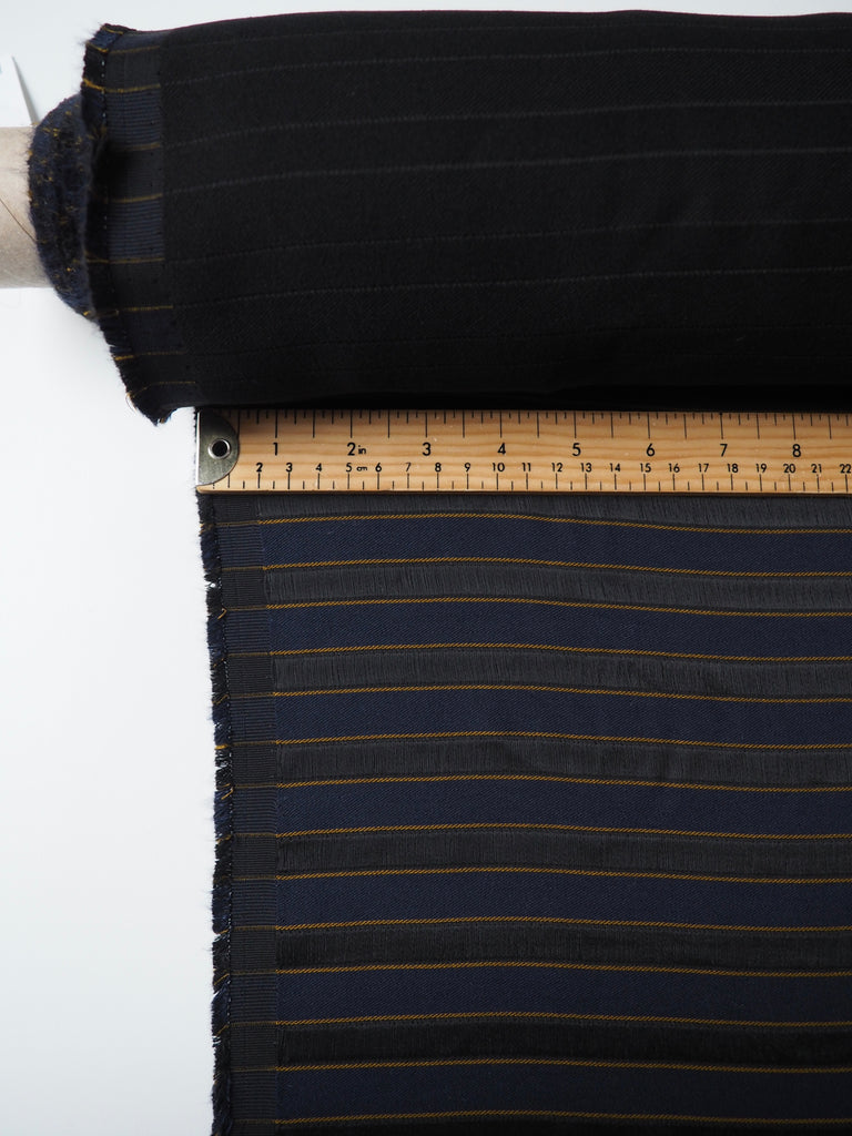 Navy, Black + Gold Stripe Viscose Twill