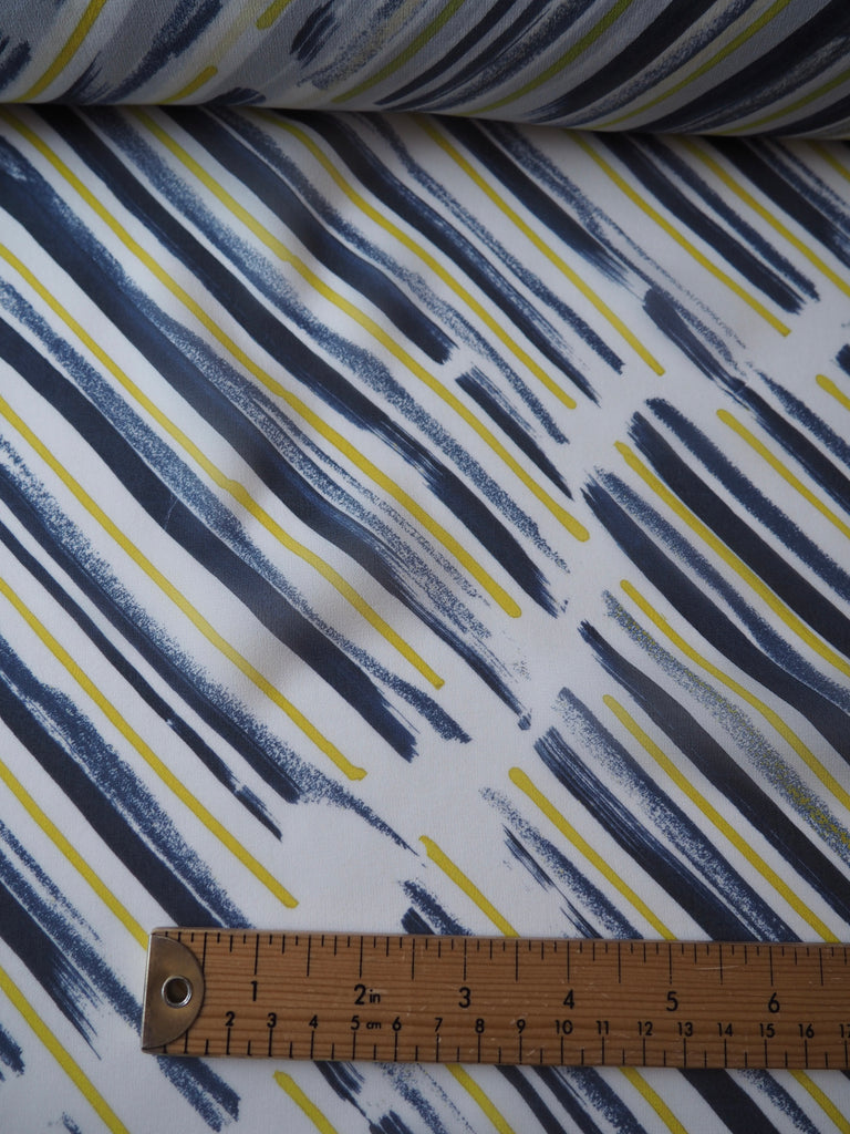 Navy and Yellow Bias Brushstroke Chiffon