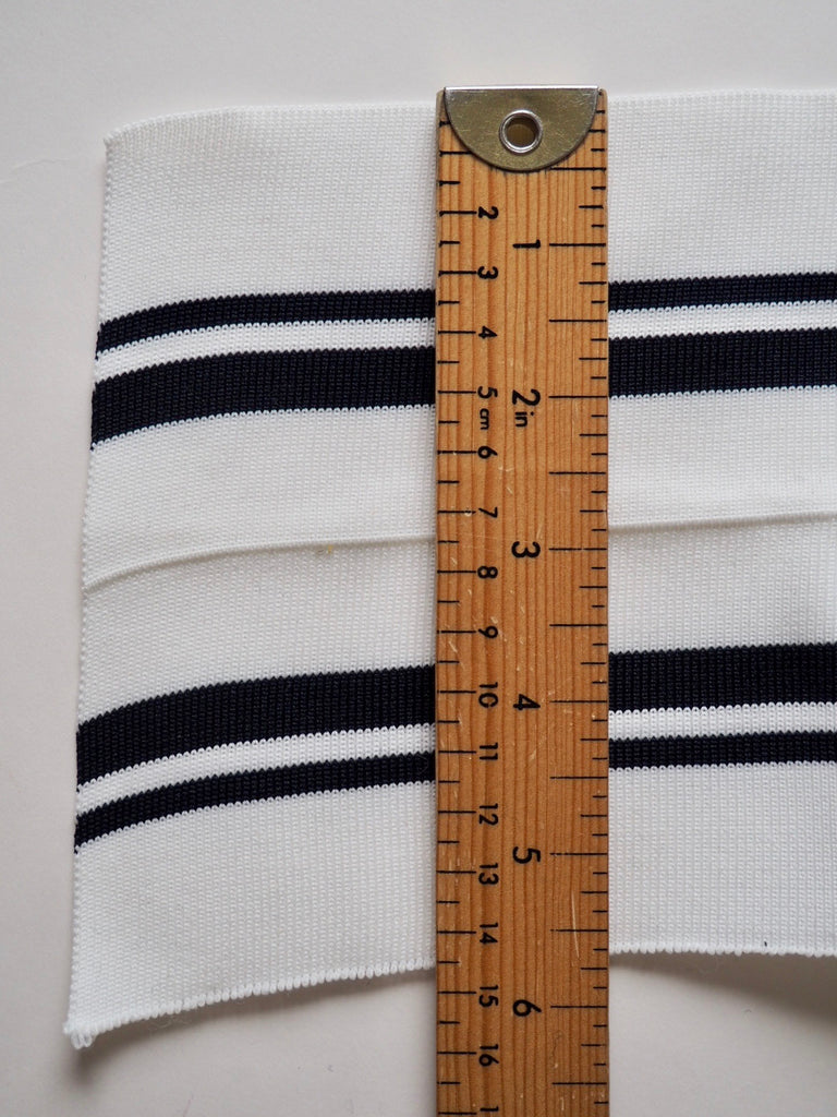 White and Navy Stripes Ribbed Double Cuff 7cm