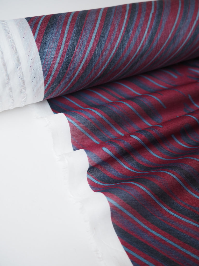 Burgundy and Navy Bias Brushstroke Cotton Voile