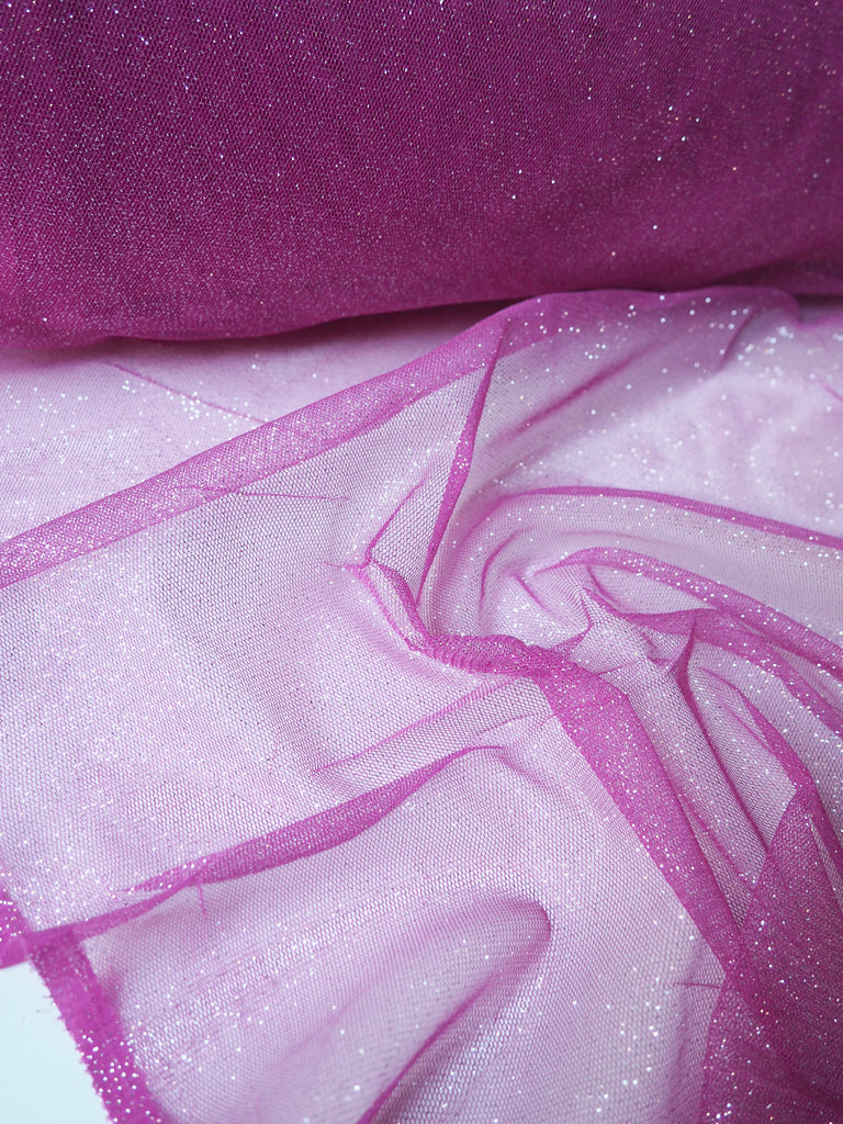 Magenta Glitter Stretch Tulle