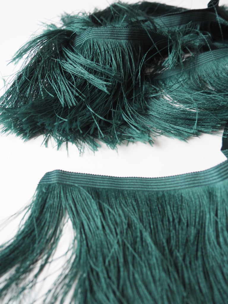 Forest Green Feather Fringe Trim 10cm