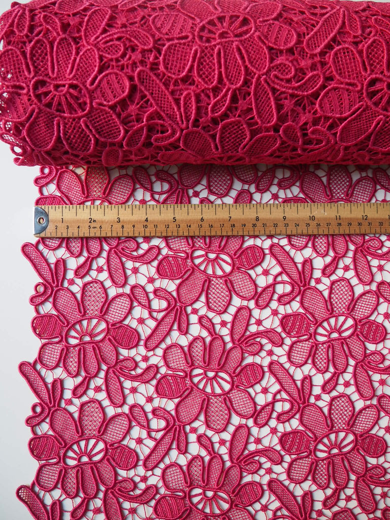 Fuchsia Daisy Satin Guipure Lace