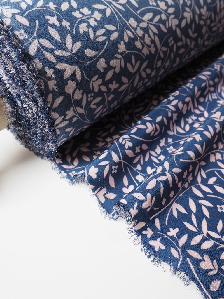 Indigo Summer Garden Silk Crepe De Chine