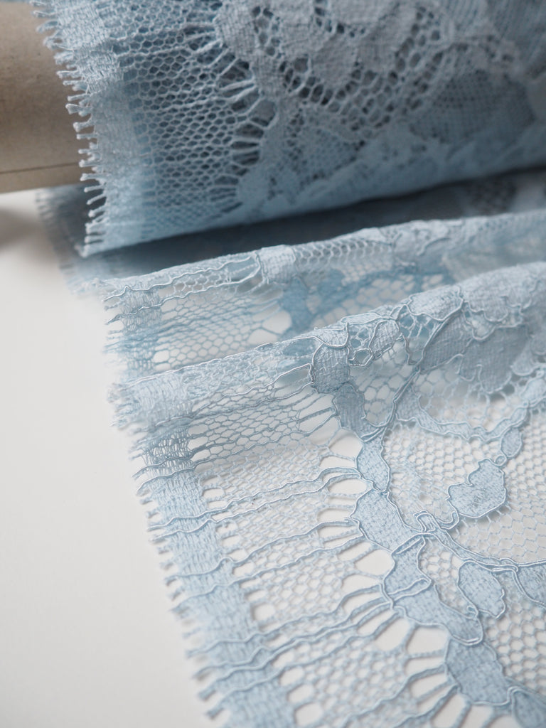 Powder Blue Motif Corded French Lace