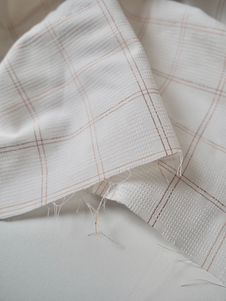 Textured White + Copper Gridded Cotton