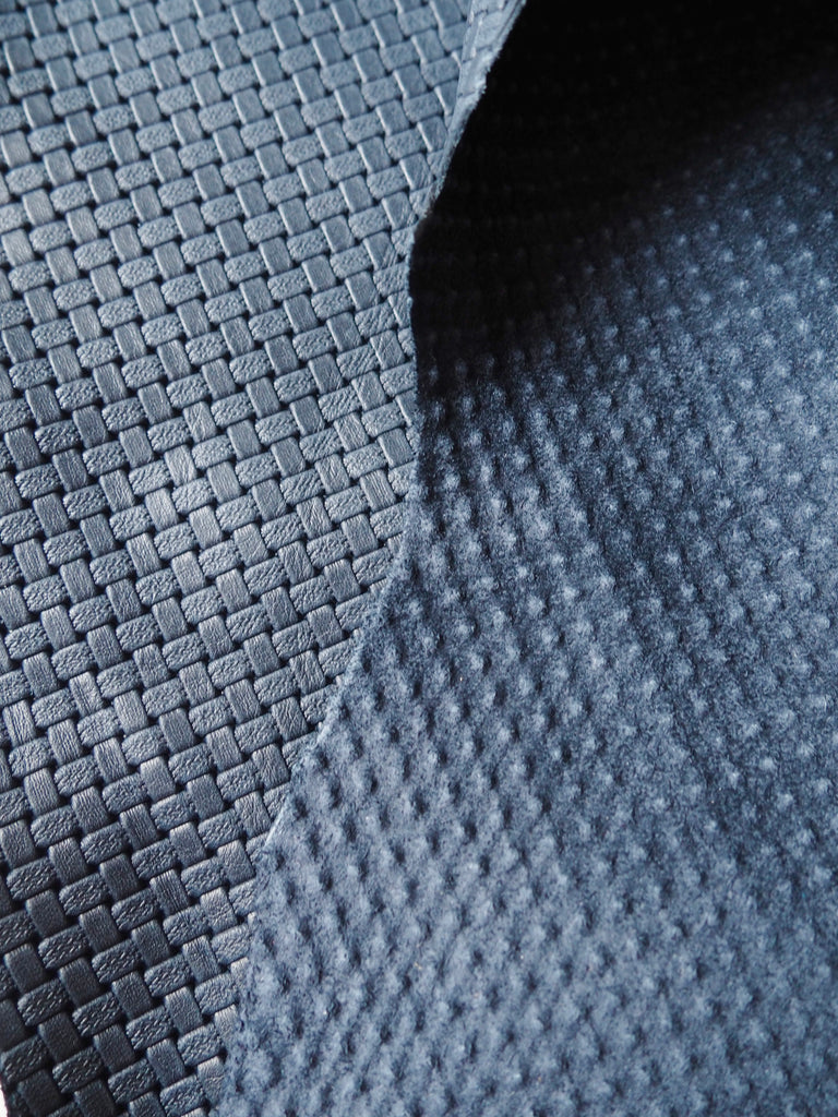 Embossed Navy Basketweave Cow Hide Leather