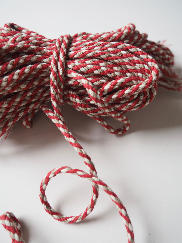 Red and Stone Cotton Braided Cord 6mm