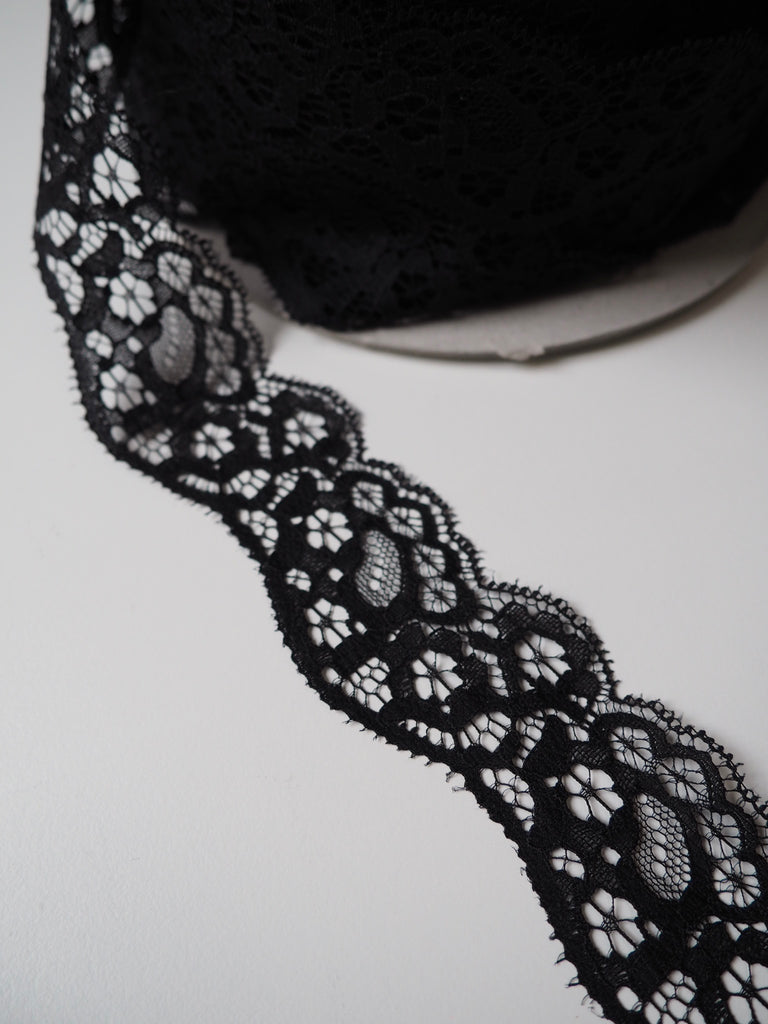 Rhea Black Lace Trim 40mm