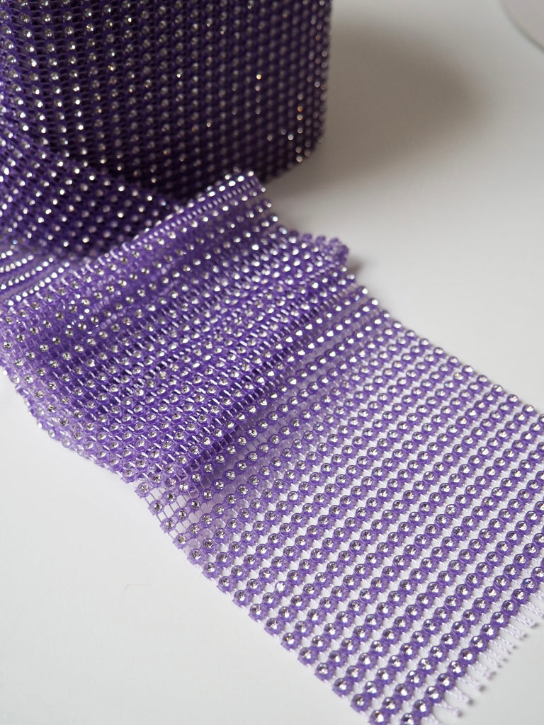 Purple Diamanté Mesh Trim