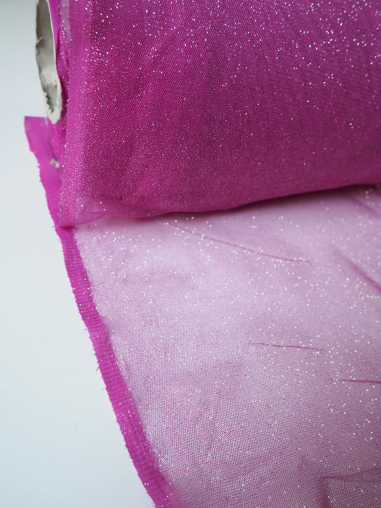 Magenta Glitter Stretch Tulle