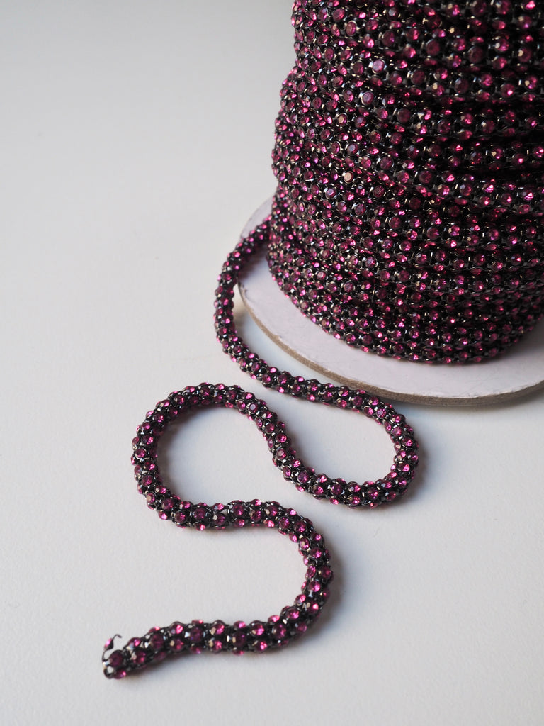 Fuchsia Crystal Tube Chain Trim - 7mm