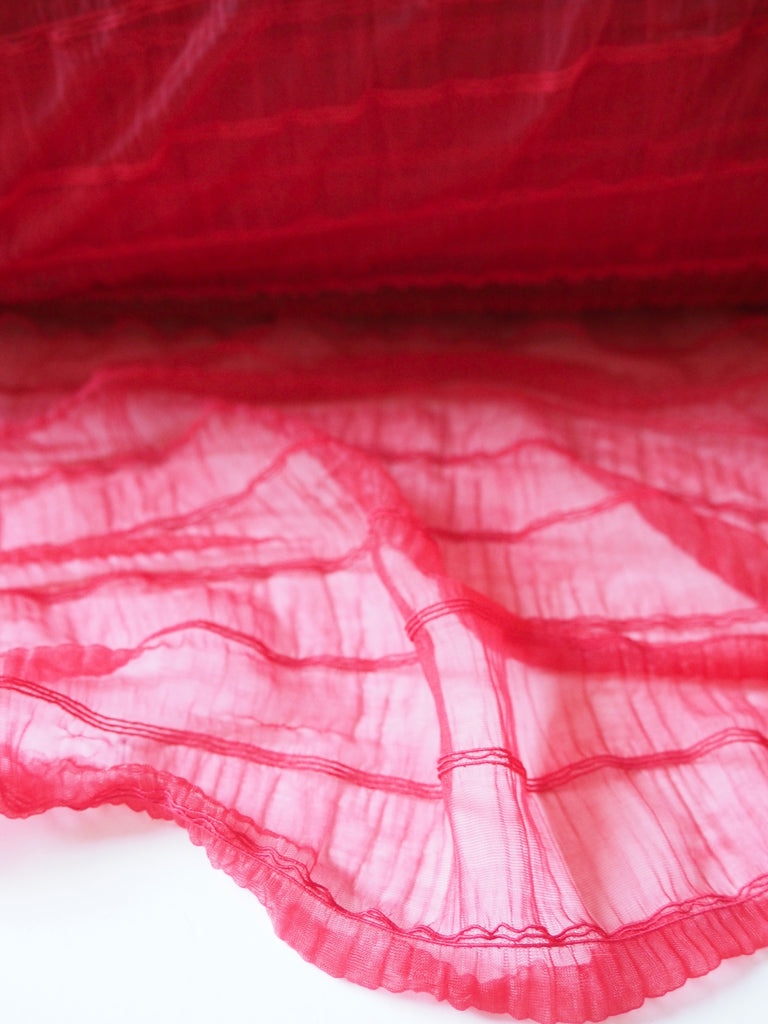 Red Smocked Stretch Chiffon