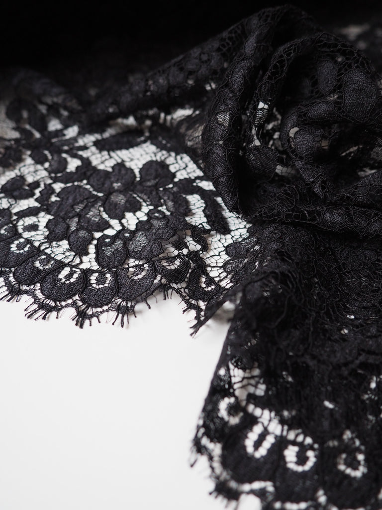 Black Corded Rose Scallop Lace