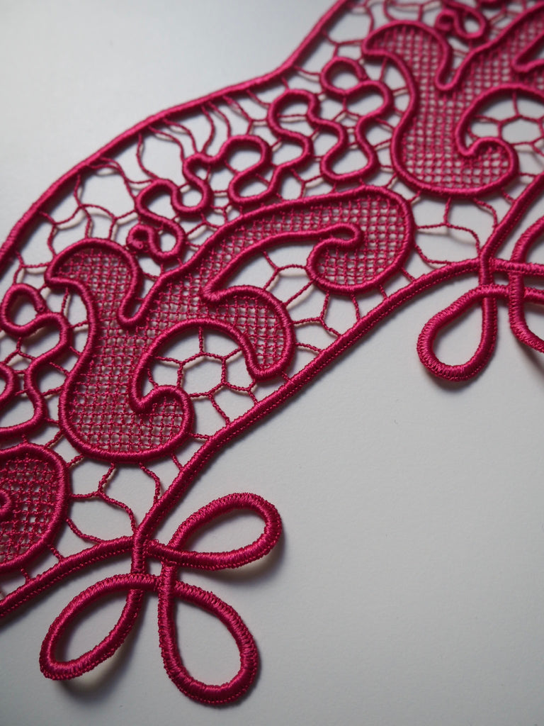 Fuchsia Satin Guipure Lace Border Trim 9cm