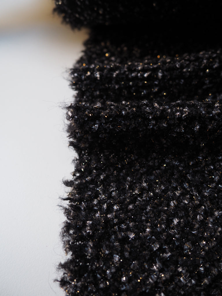 Black, Grey, & Gold Bouclé Stretch Wool Coating