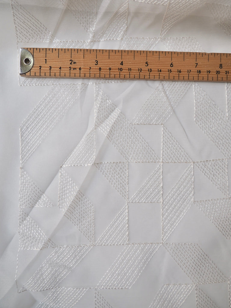 White Geometric Embroidered Organza Double Width