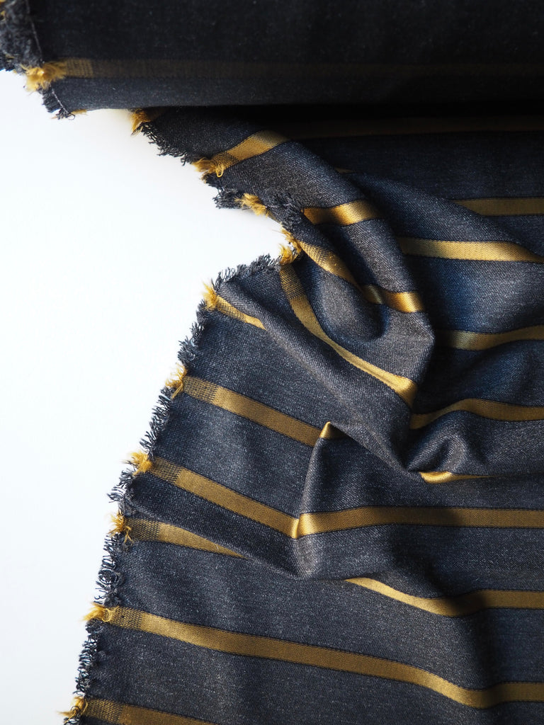 Charcoal Grey & Gold Stripe Stretch Wool Suiting