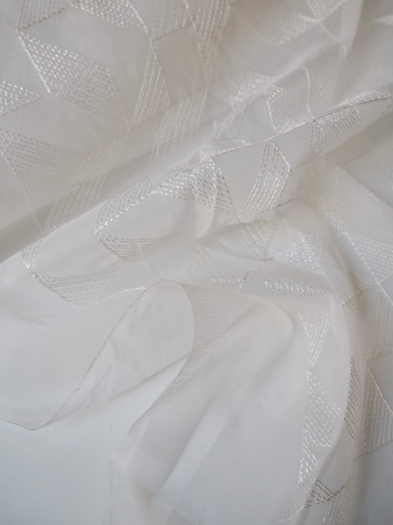 White Geometric Embroidered Organza Double Width