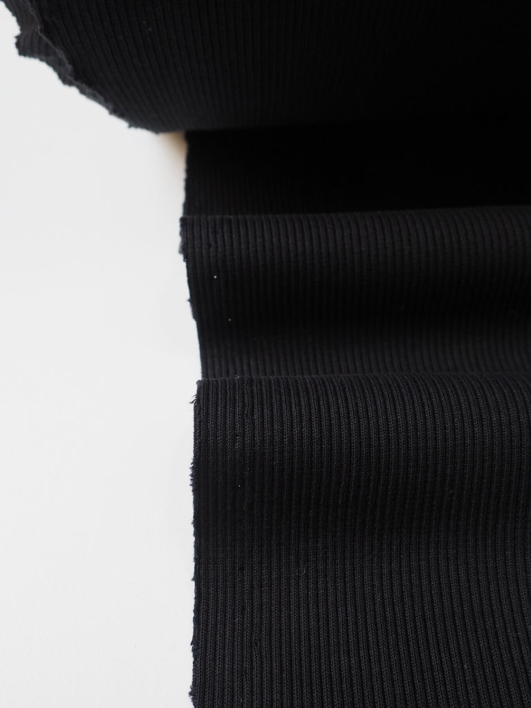 Black Cotton 2x2 Rib Jersey