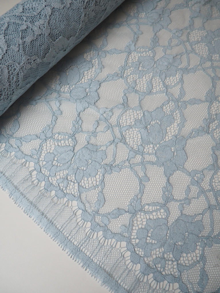 Powder Blue Motif Corded French Lace