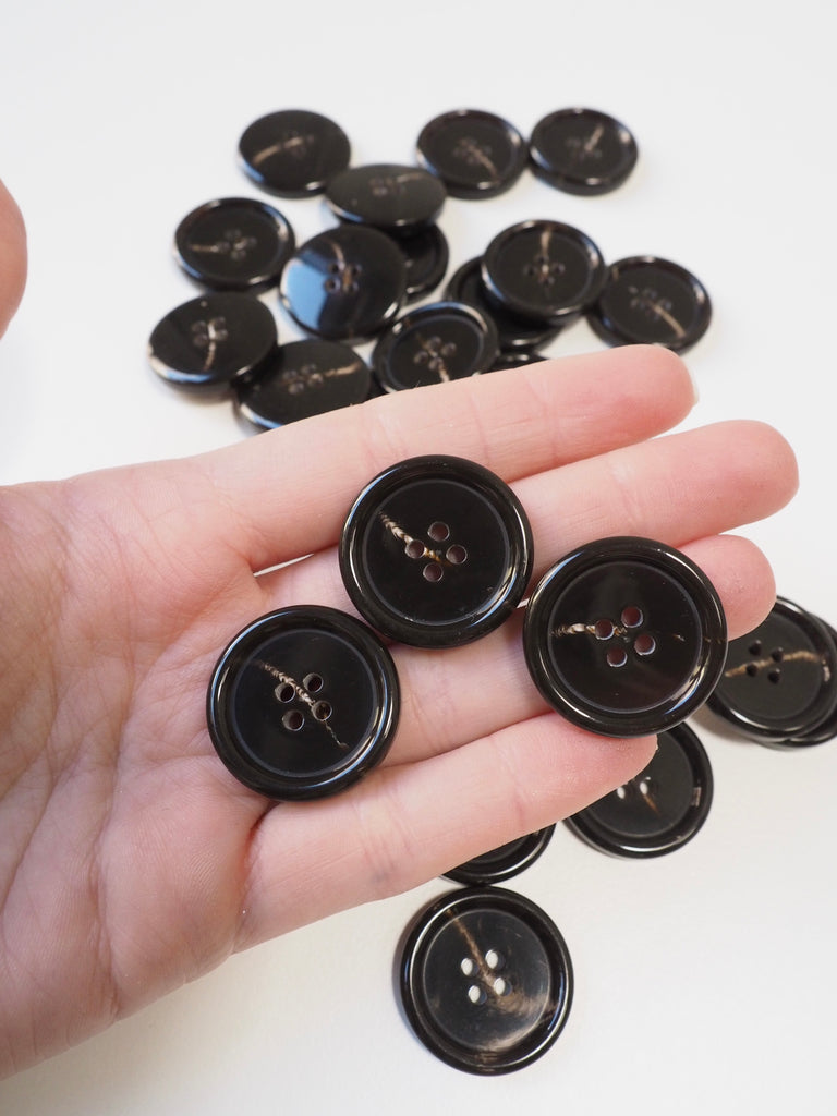 Dark Brown Faux-Horn Plastic Button 25mm