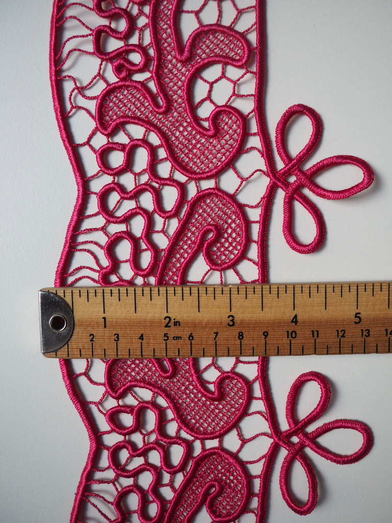 Fuchsia Satin Guipure Lace Border Trim 9cm