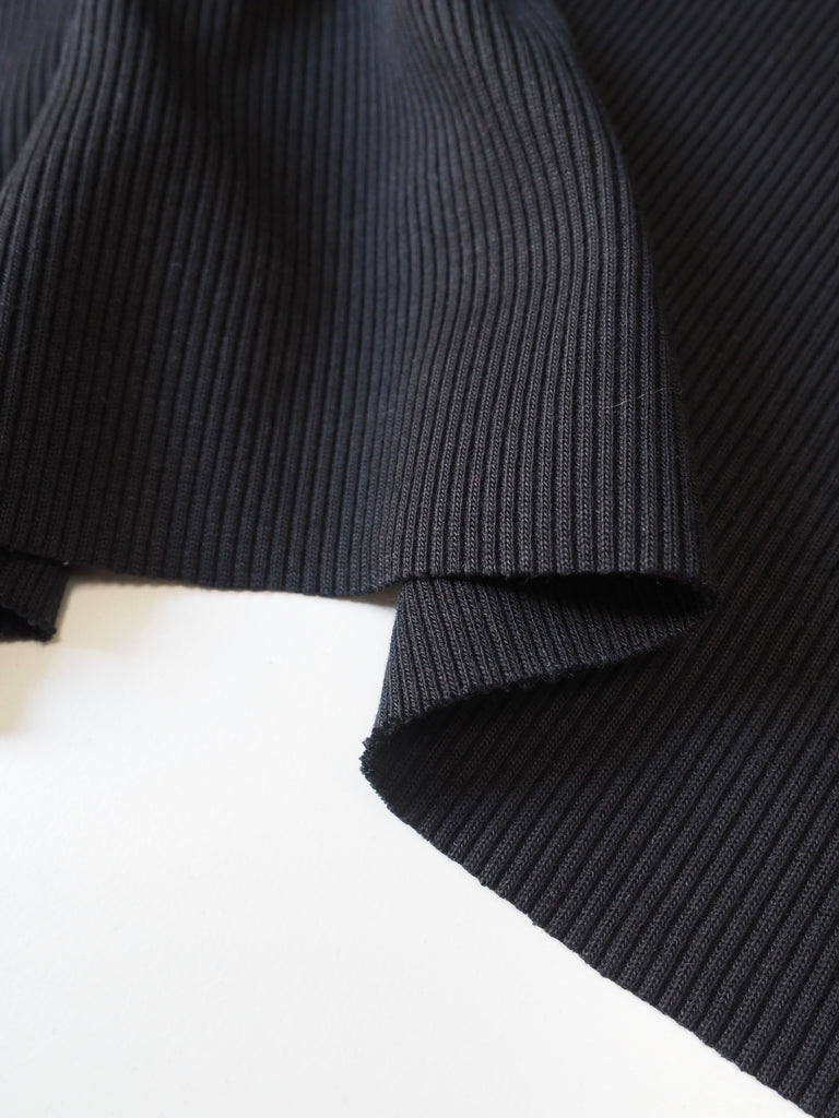 Black Cotton 2x2 Rib Jersey