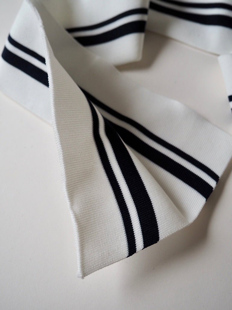 White and Navy Stripes Ribbed Double Cuff 7cm