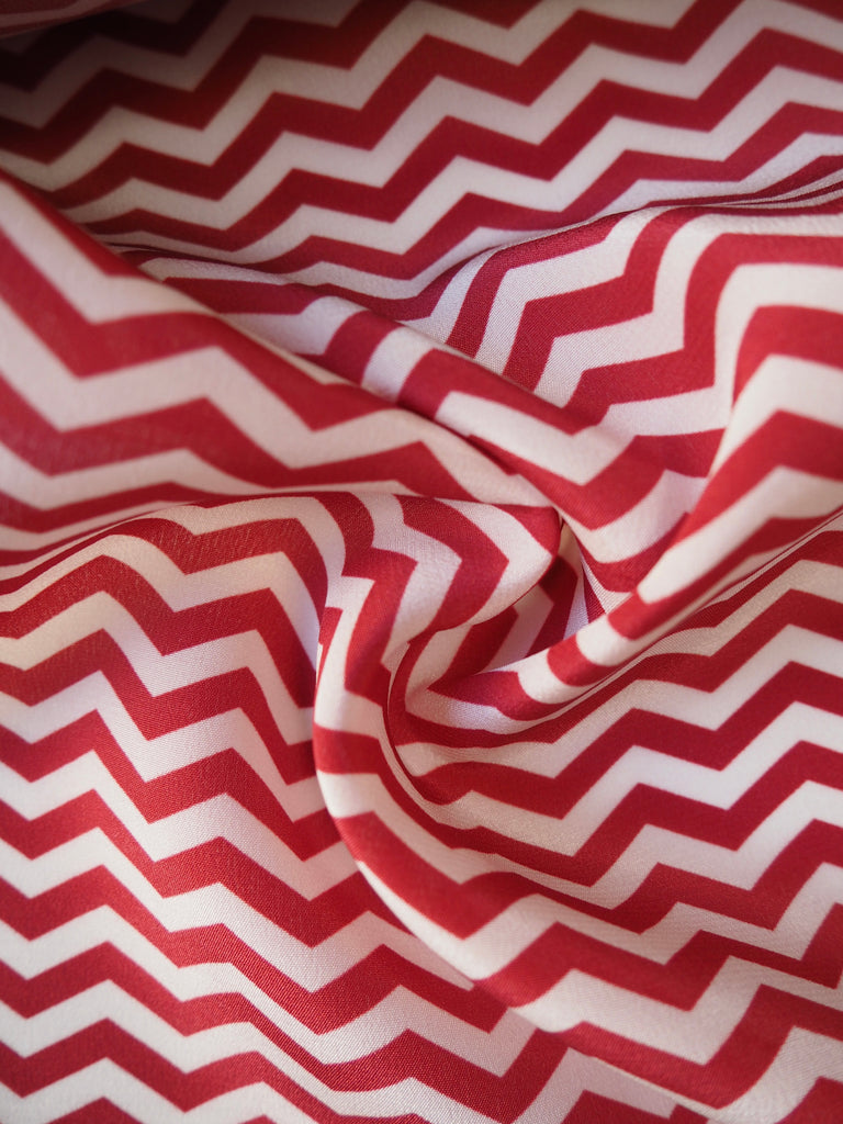 Red Chevron Silk Crepe De Chine