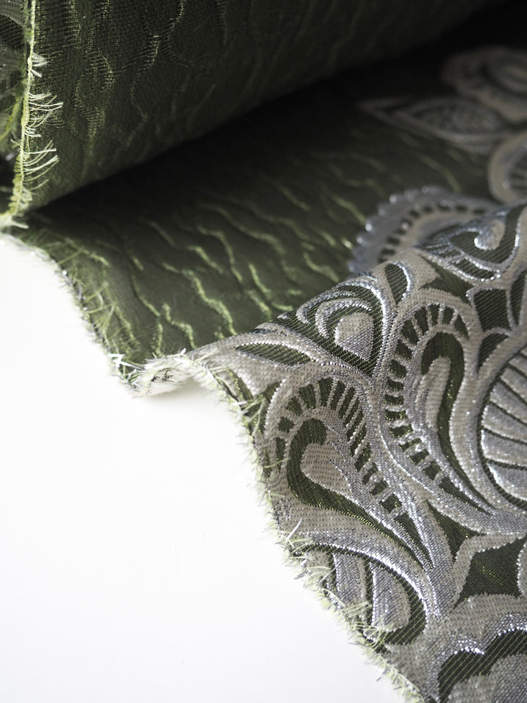 Sage + Silver Paisley Silk Organza Cloqué