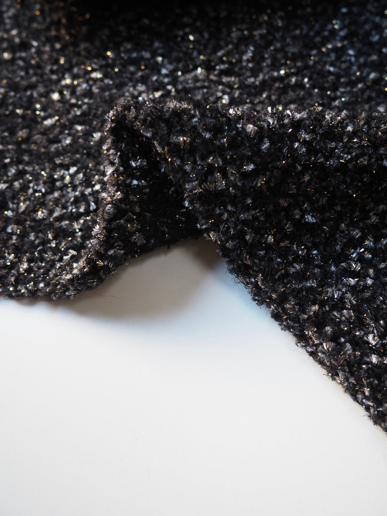 Black, Grey, & Gold Bouclé Stretch Wool Coating