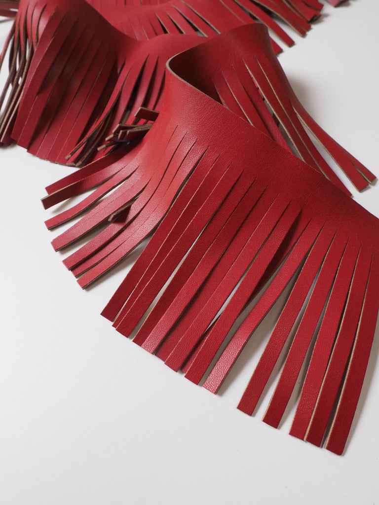 Red Faux Leather Fringe Trim 12cm