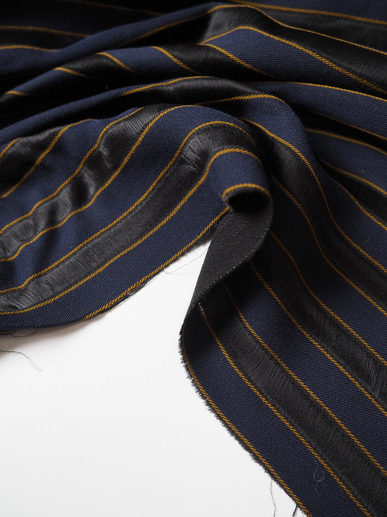 Navy, Black + Gold Stripe Viscose Twill