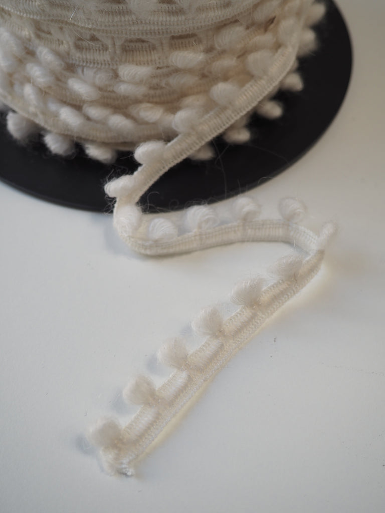 Ivory Wool Pom Pom Trim 15mm