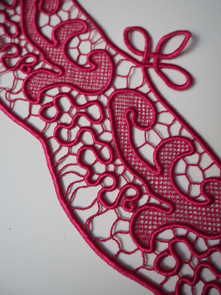 Fuchsia Satin Guipure Lace Border Trim 9cm