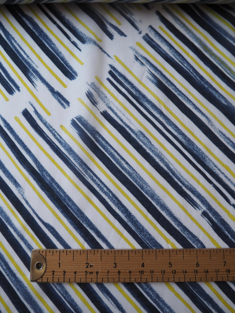 Navy and Yellow Bias Brushstroke Cotton Voile